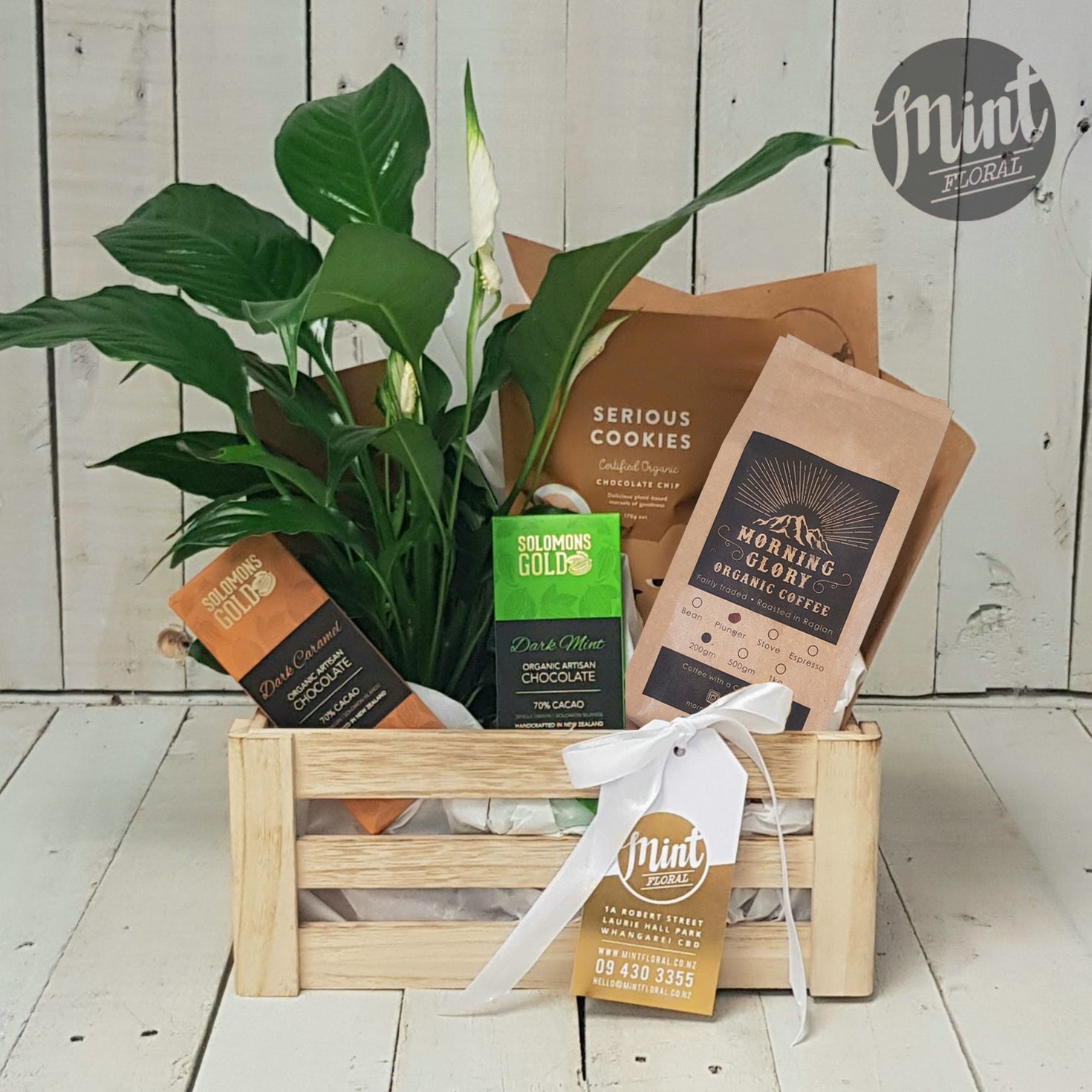 Coffee Cravers Deluxe Gift Crate — Mint Floral NZ