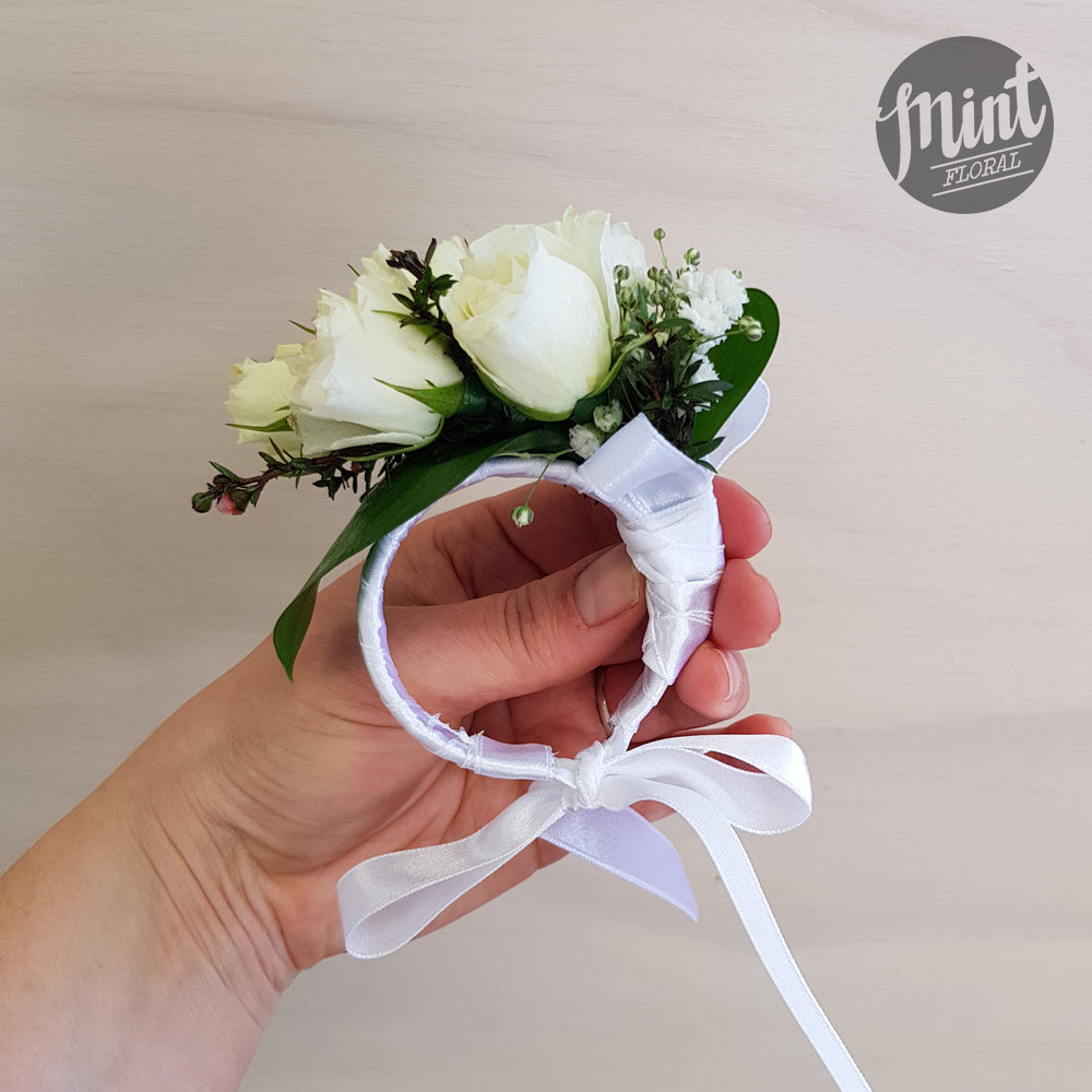 School Ball Wrist Corsage - Ribbon Band — Mint Floral NZ